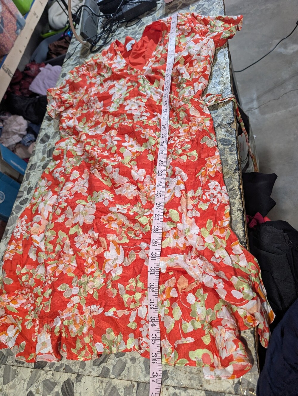J. Jill Red Floral Wrap Summer Tropical Vacation Trip Ruffle Dress Size Large - Picture 11 of 11